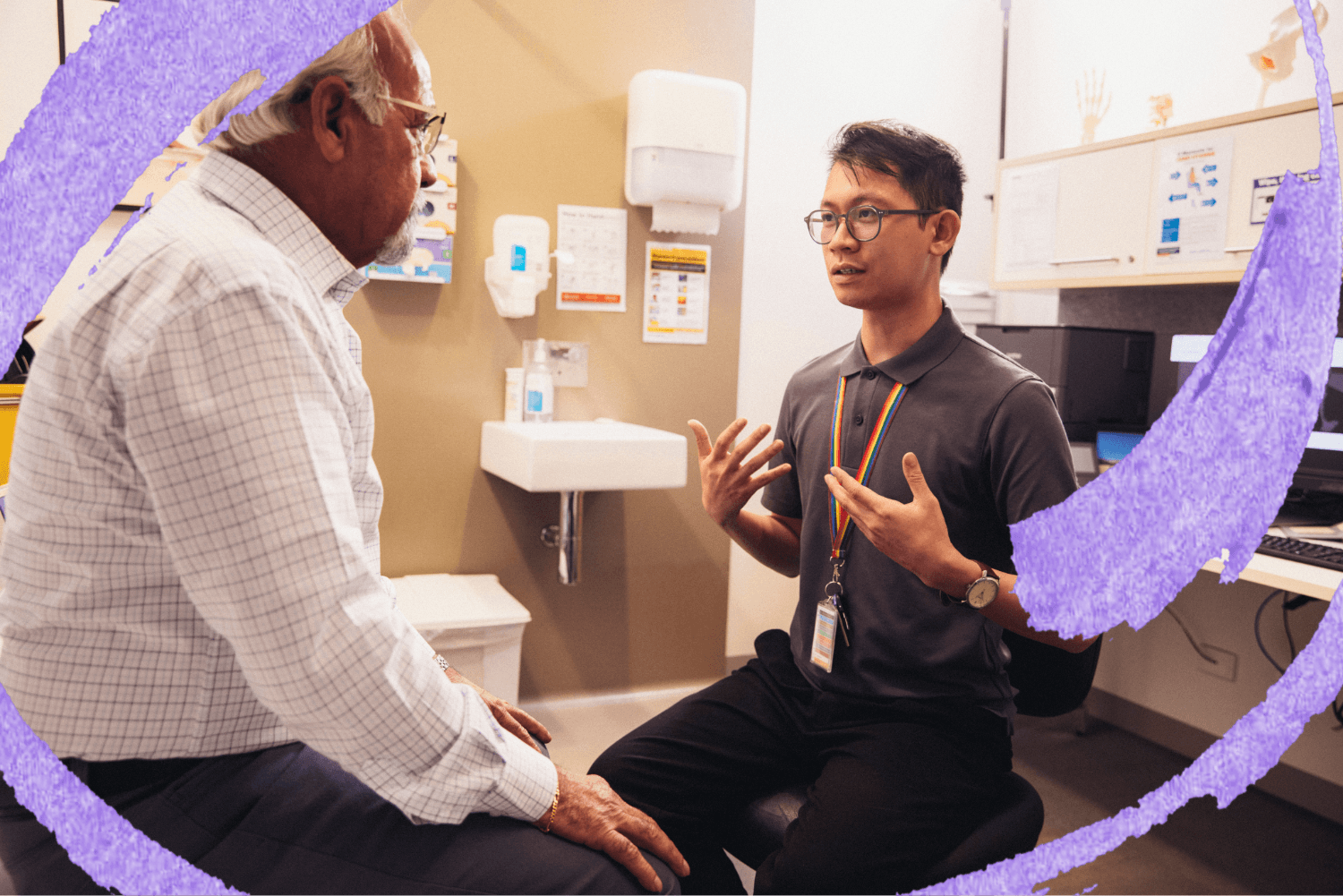 A man sits in the waiting room of a GP office